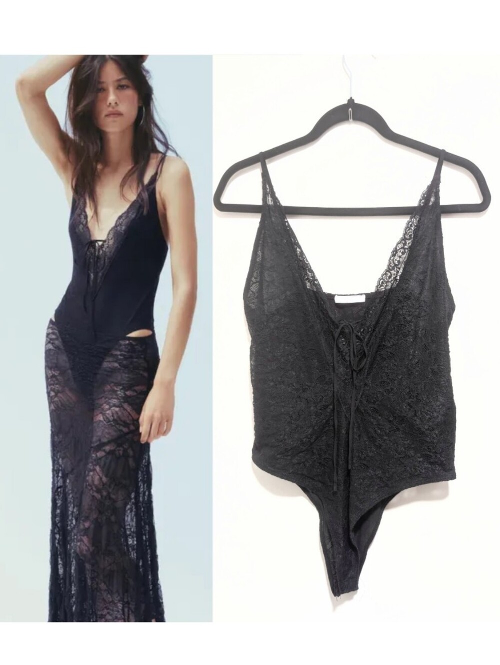 Zara | Lace Bodysuit With Bow In Black